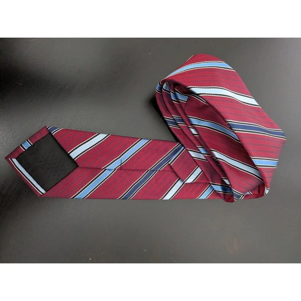 ZENIO‎ Tie Necktie MICROFIBER SLIM NARROW SKINNY MAROON Red Blue Repp Striped
